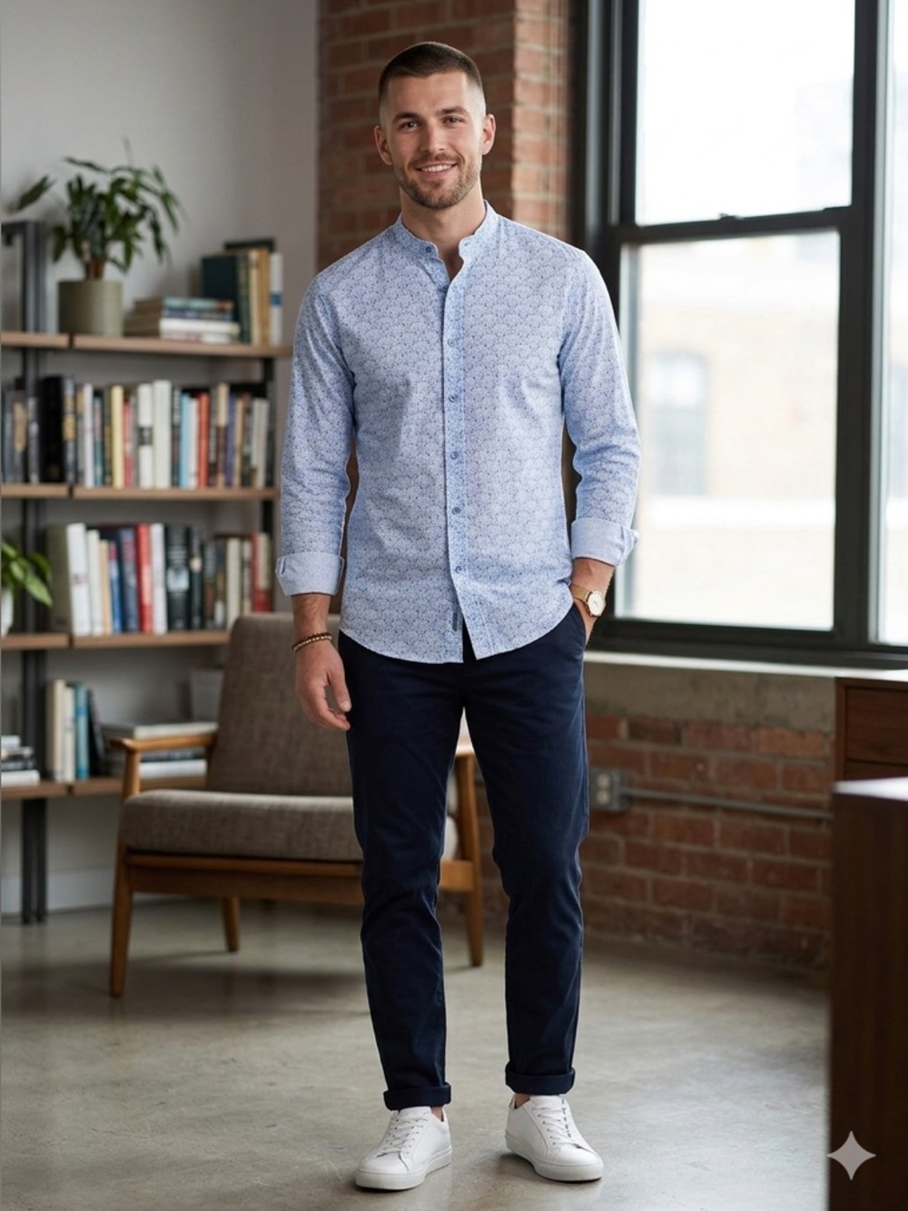 GANESH NWOT Long Sleeve Collarless Button Down Shirt